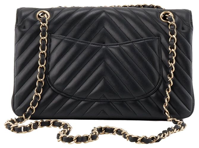 CHANEL - Borsa a mano Classique/Timeless 11.12 Chanel in pelle liscia chevron nera Nero - vista 3
