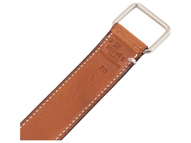 HERMÈS - Cinturón Hermès Etrivière en cuero barenia (T78) Castaño - vista 5