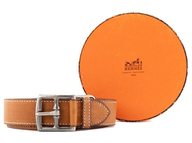 HERMÈS - Cinturón Hermès Etrivière en cuero barenia (T78) Castaño - vista 6