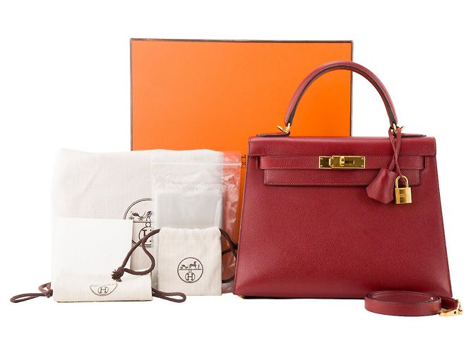 HERMÈS - Borsa a tracolla Kelly 28 Hermès in pelle epsom rouge grenat Bordò - vista 15