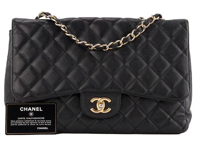CHANEL - Borsa a tracolla Classic/Timeless Jumbo Chanel in pelle caviar nera Nero - vista 11