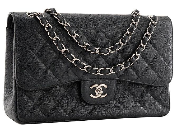 CHANEL - Borsa a tracolla Classic/Timeless Jumbo Chanel in pelle caviar nera Nero - vista 2