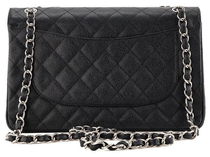 CHANEL - Borsa a tracolla Classic/Timeless Jumbo Chanel in pelle caviar nera Nero - vista 3
