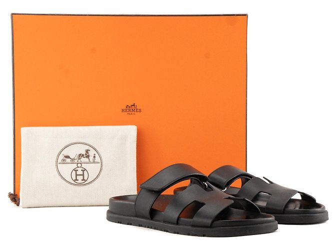 HERMÈS - Sandali Chypre Hermès in pelle liscia nera (T37) Nero - vista 9