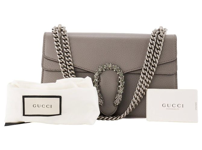 GUCCI - Borsa a tracolla Gucci Dionysus in pelle grana grigia Grigio - vista 9