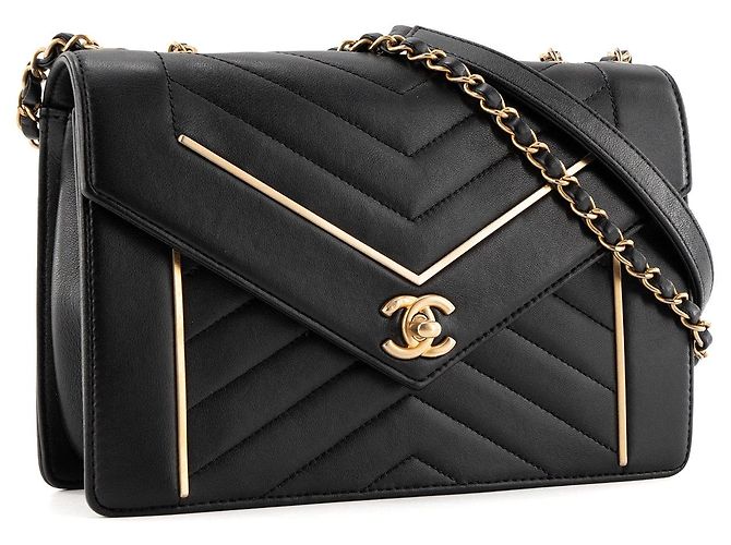 CHANEL - Borsa a tracolla Chanel Chevron Flap in pelle liscia nera edizione limitata Nero - vista 2