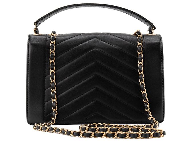 CHANEL - Borsa a tracolla Chanel Chevron Flap in pelle liscia nera edizione limitata Nero - vista 3