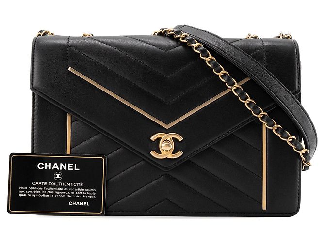 CHANEL - Borsa a tracolla Chanel Chevron Flap in pelle liscia nera edizione limitata Nero - vista 9