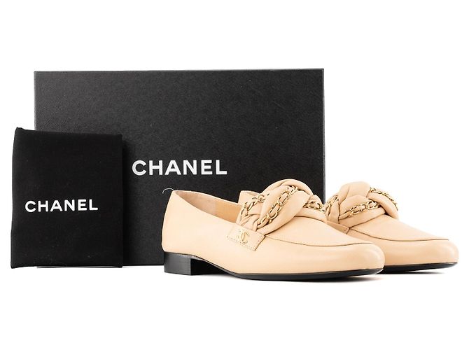CHANEL - Mocassini Chanel in pelle liscia beige (T38) - vista 7