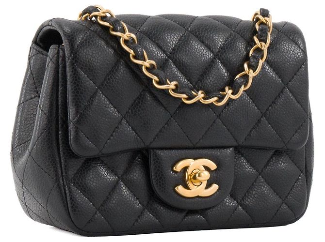 CHANEL - Borsa a tracolla Classic/Timeless Mini Square Chanel in pelle caviar nera Nero - vista 2