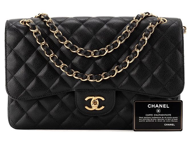 CHANEL - Borsa a tracolla Classique/Timeless Jumbo Chanel in pelle caviar nera Nero - vista 9
