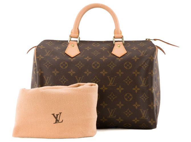 LOUIS VUITTON - Borsa a mano Louis Vuitton Speedy 30 in tela monogram coated e pelle marrone - vista 9