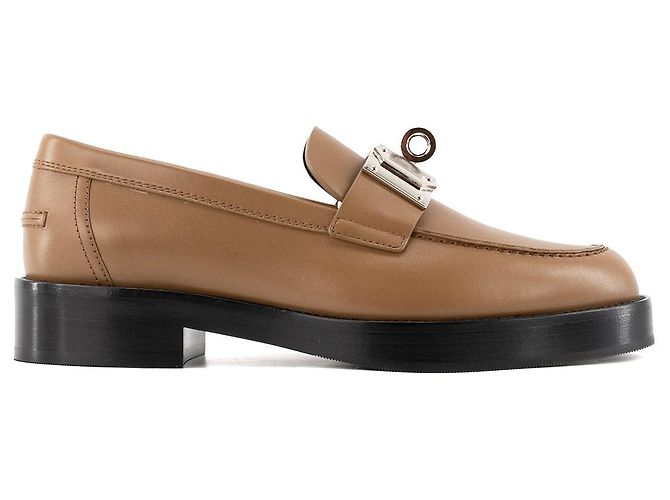 HERMÈS - Mocassini Kelly Hermès in pelle liscia marrone (T37) - vista 2
