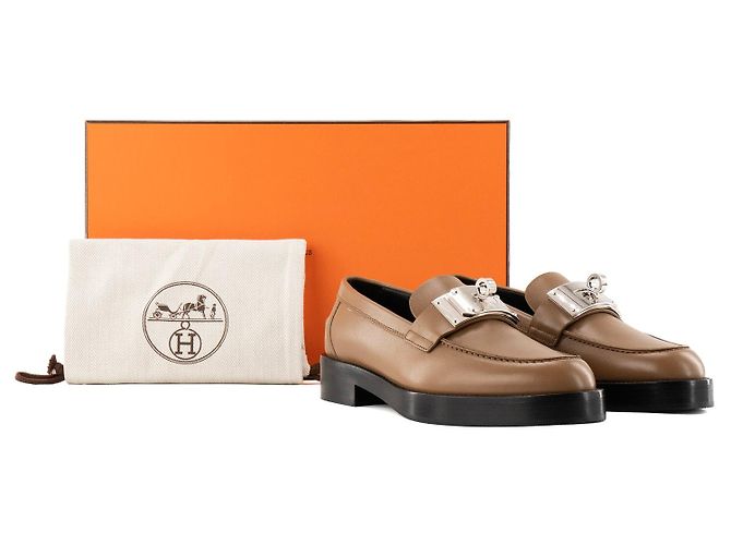HERMÈS - Mocassini Kelly Hermès in pelle liscia marrone (T37) - vista 7
