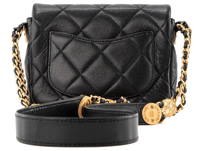 CHANEL - Borsa a tracolla Classic/Timeless mini Chanel in pelle caviar nera Nero - vista 3