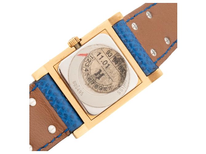 HERMÈS - Relógio Médor PM Hermès em couro grão azul e banhado a ouro - vista 3