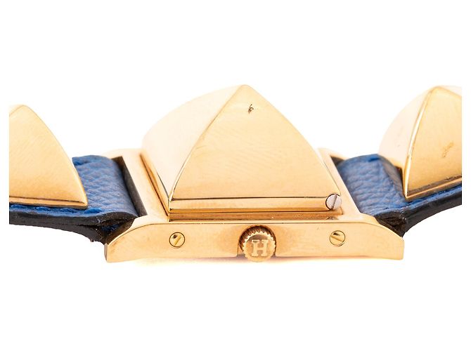 HERMÈS - Relógio Médor PM Hermès em couro grão azul e banhado a ouro - vista 5