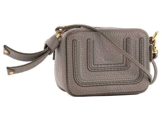 CHLOÉ - Marcie mini Chloé Schultertasche aus grauem Narbenleder - Ansicht 2