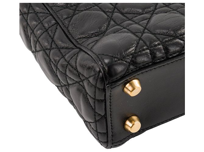 Autre Marque DIOR - Borsa a tracolla Lady Dior small Dior in pelle stropicciata nera Nero - vista 7