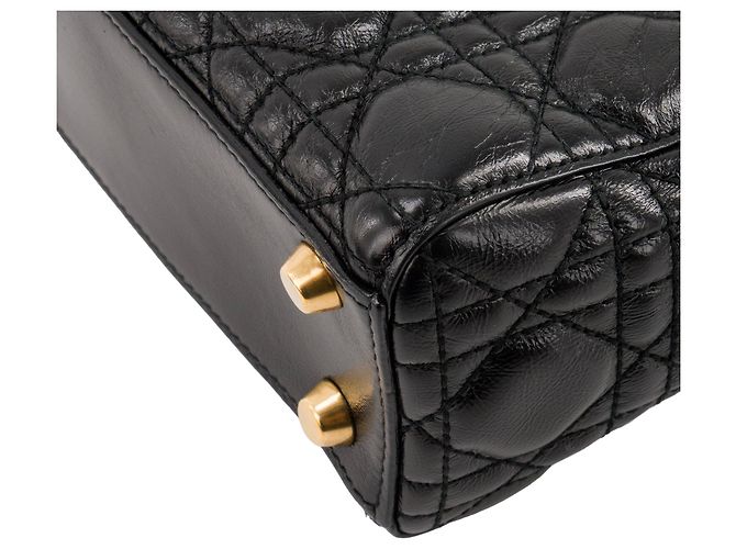 Autre Marque DIOR - Borsa a tracolla Lady Dior small Dior in pelle stropicciata nera Nero - vista 8