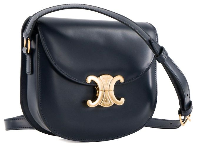 Céline CELINE - Bolsa de ombro Clea Triomphe Celine em couro liso azul marinho - vista 2