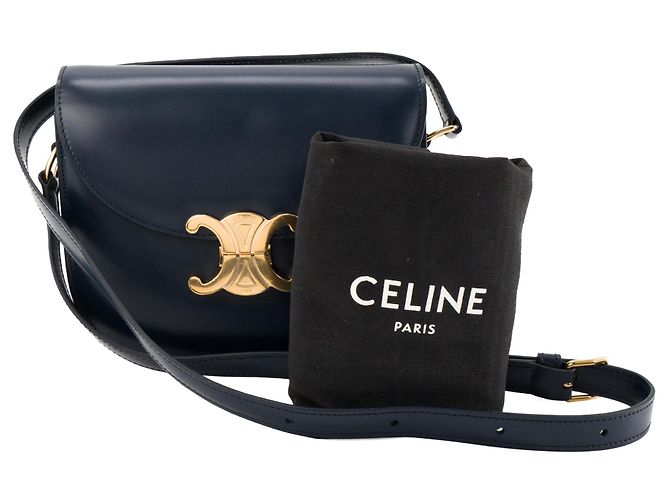 Céline CELINE - Bolsa de ombro Clea Triomphe Celine em couro liso azul marinho - vista 9