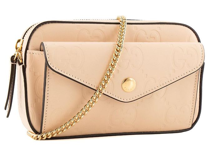 GUCCI - Borsa a tracolla Gilbert Gucci in pelle goffrata beige - vista 2