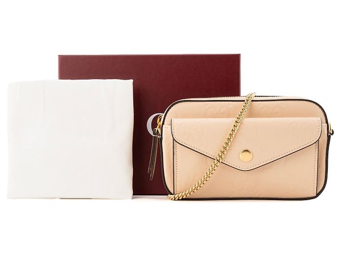 GUCCI - Borsa a tracolla Gilbert Gucci in pelle goffrata beige - vista 8