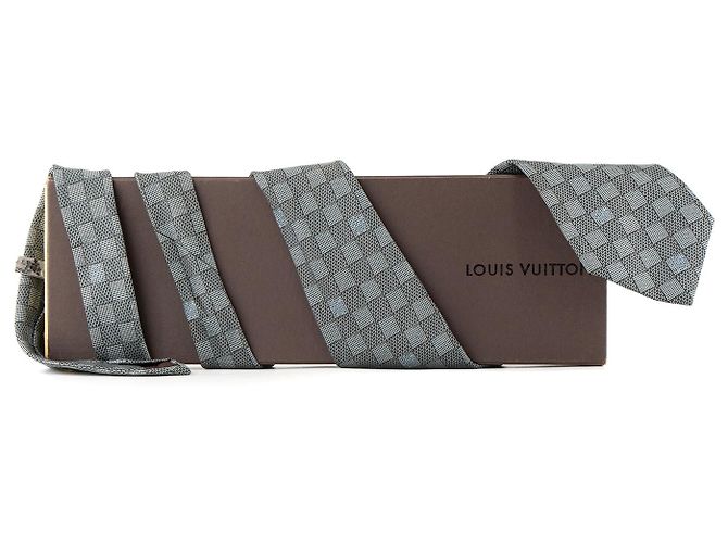 LOUIS VUITTON - Cravatta in seta Louis Vuitton con motivo damier blu e marrone Grigio - vista 5