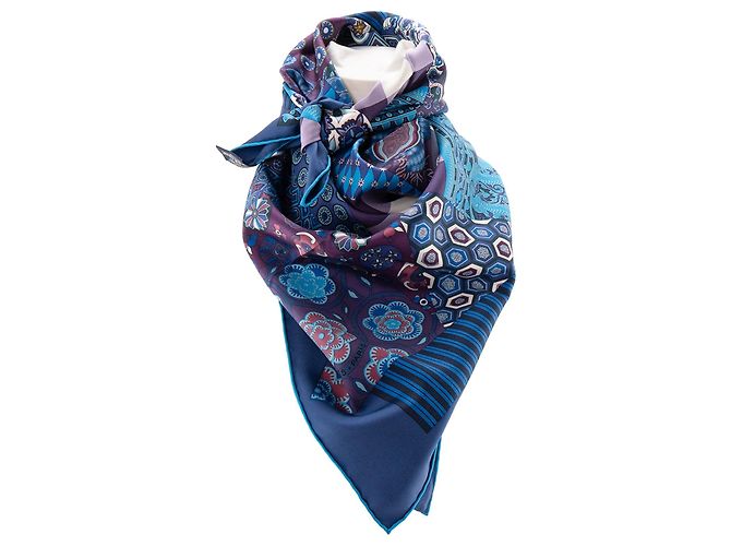 HERMÈS - Carré 90 L'art du Sarasa Hermès in seta blu - vista 2