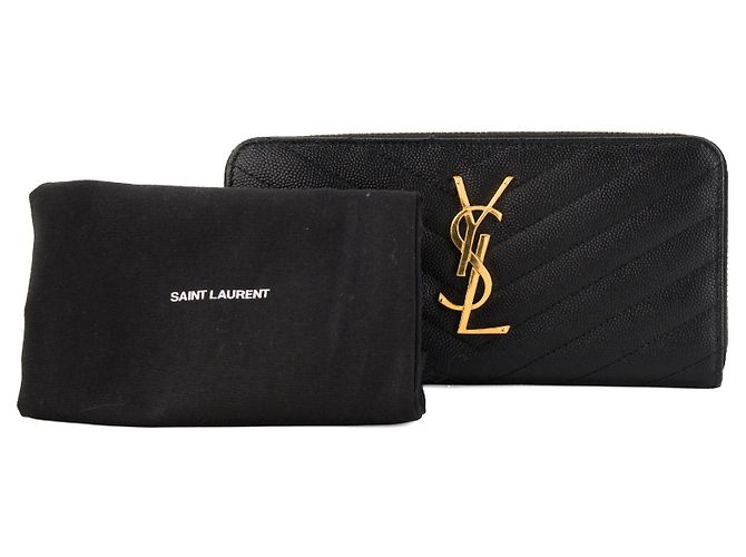 Autre Marque SAINT LAURENT - Portefeuille Cassandre Zip Saint Laurent en cuir grainé noir - vue 8