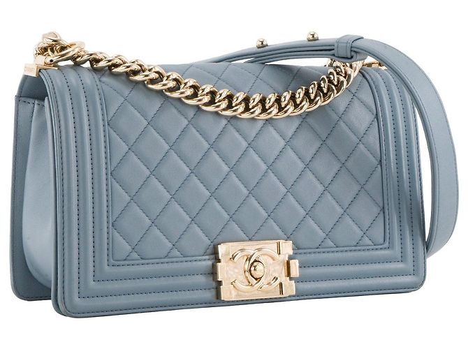 CHANEL - Borsa a tracolla Boy Chanel in pelle liscia blu grigio - vista 2