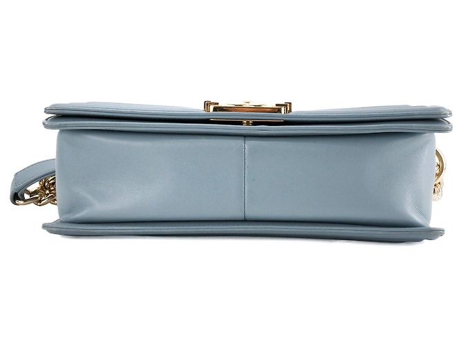CHANEL - Borsa a tracolla Boy Chanel in pelle liscia blu grigio - vista 3