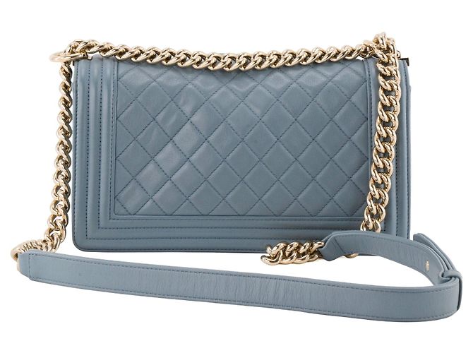 CHANEL - Borsa a tracolla Boy Chanel in pelle liscia blu grigio - vista 4