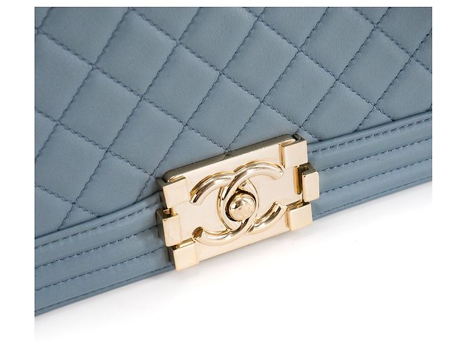 CHANEL - Borsa a tracolla Boy Chanel in pelle liscia blu grigio - vista 5