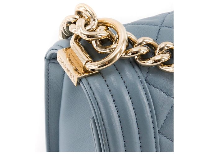 CHANEL - Borsa a tracolla Boy Chanel in pelle liscia blu grigio - vista 7