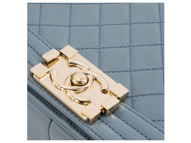CHANEL - Borsa a tracolla Boy Chanel in pelle liscia blu grigio - vista 8
