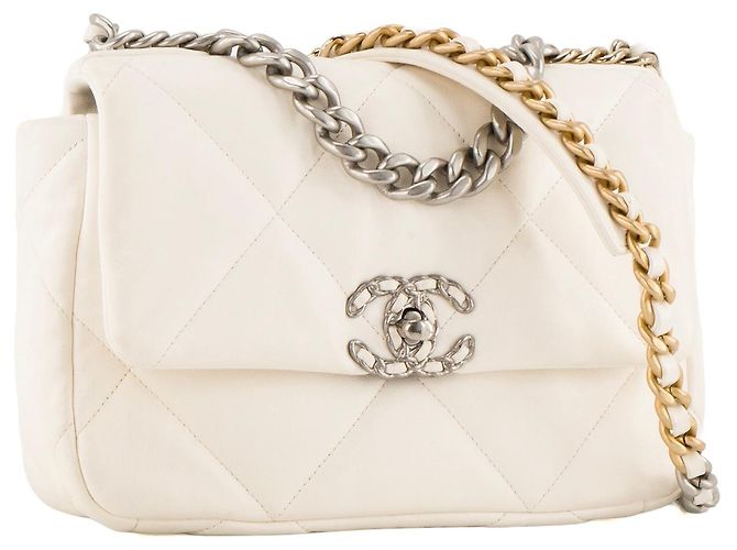 CHANEL - Borsa a tracolla Chanel 19 in pelle liscia bianca Bianco - vista 2