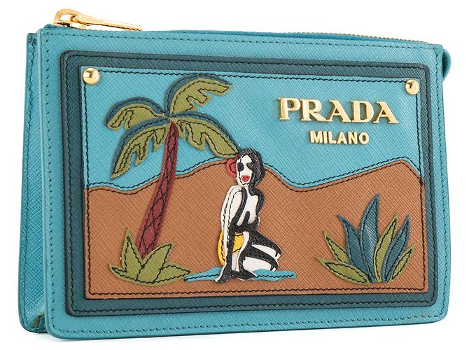 Etiquette PRADA - Bolso de mano Mini Prada en piel granulada azul - vista 2