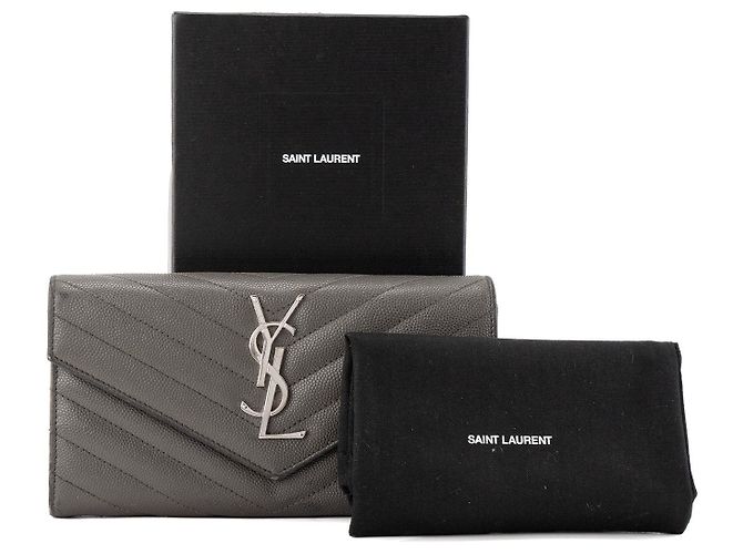 Autre Marque SAINT LAURENT - Cartera Saint Laurent Cassandre en piel granulada gris - vista 9