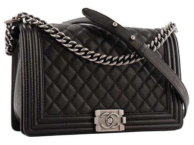 CHANEL - Borsa a tracolla Boy Large Chanel in pelle caviar nera Nero - vista 2