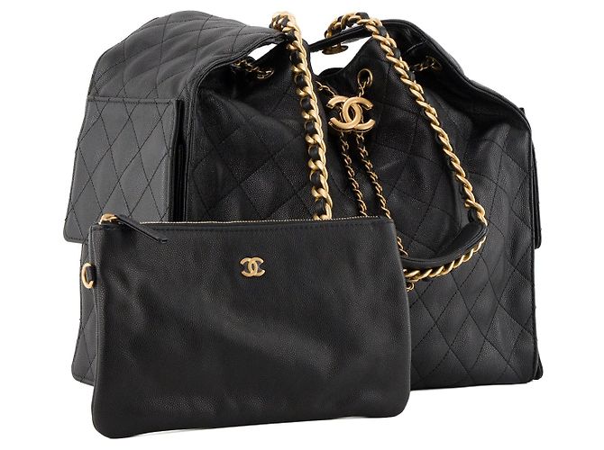 CHANEL - Borsa a tracolla Chanel 25 medium in pelle martellata nera Nero - vista 2