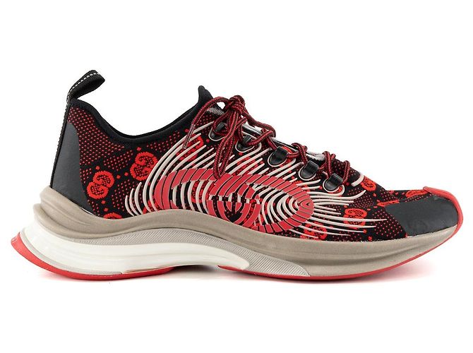 GUCCI - Sneakers Run Gucci in tela monogrammata rossa e nera (T45) Nero - vista 2