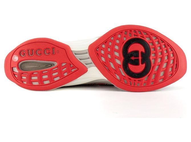 GUCCI - Sneakers Run Gucci in tela monogrammata rossa e nera (T45) Nero - vista 3