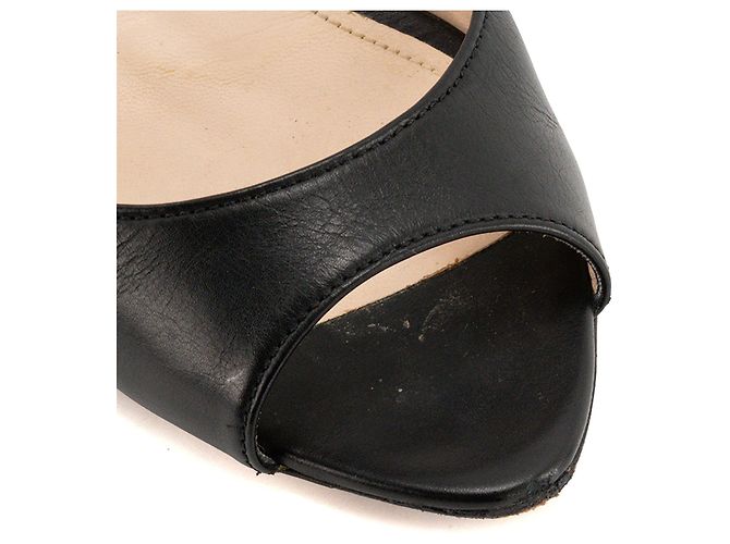 PRADA - Sandali con tacco compensato Prada in pelle liscia nera (T37) Nero - vista 5
