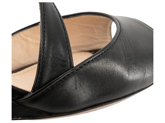 PRADA - Sandali con tacco compensato Prada in pelle liscia nera (T37) Nero - vista 6