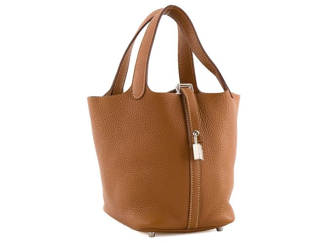 HERMÈS - Borsa a mano Hermès Picotin 18 in pelle clémence marrone gold - vista 2