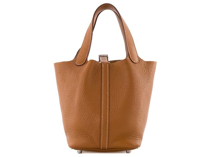 HERMÈS - Borsa a mano Hermès Picotin 18 in pelle clémence marrone gold - vista 3