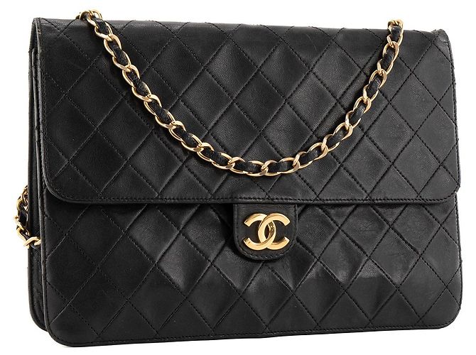 CHANEL - Borsa a tracolla Classic/Timeless Simple Flap in pelle liscia nera vintage Nero - vista 2