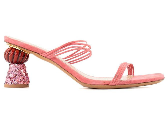 JACQUEMUS - Mules Vallena Jacquemus in camoscio e paillettes rosa (T37) - vista 2